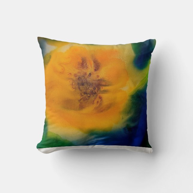 Pillow: Yellow Sunflowers on a rich blue backgroun Throw Pillow (Front)