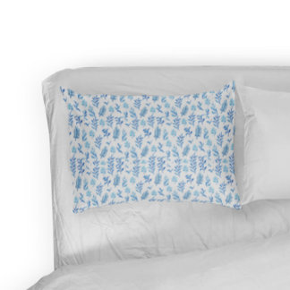 Pillowcase blue watercolor leaves