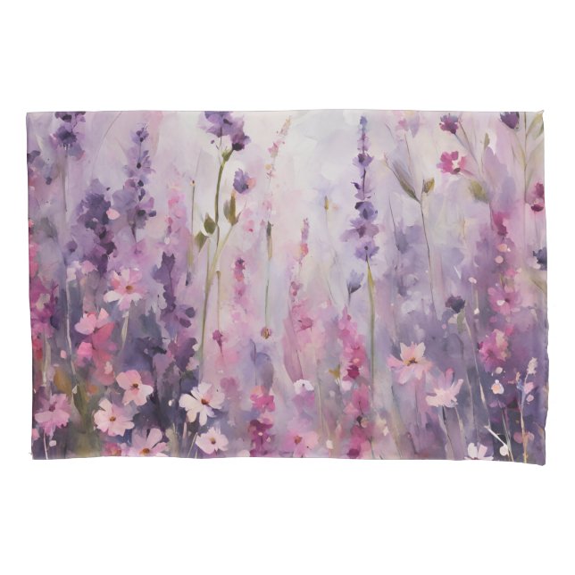 Pillowcase Purple Pink Wild Flowers Floral (Front)