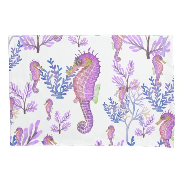 Pillowcase Seahorse Beachy Coastal Pink Purple  (Front)