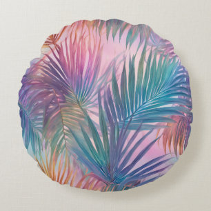 Pillowcase Soft Pastel Colourful Palm Leaves Round Pillow