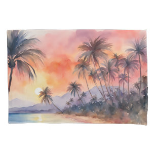 Pillowcase Sunset Tropical Beach Palm Trees Coast