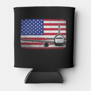 Pilot Airplane American Flag Plane Aviation  Can Cooler