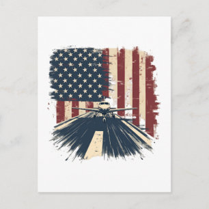 Pilot Airplane American Flag Plane Aviation Holiday Postcard