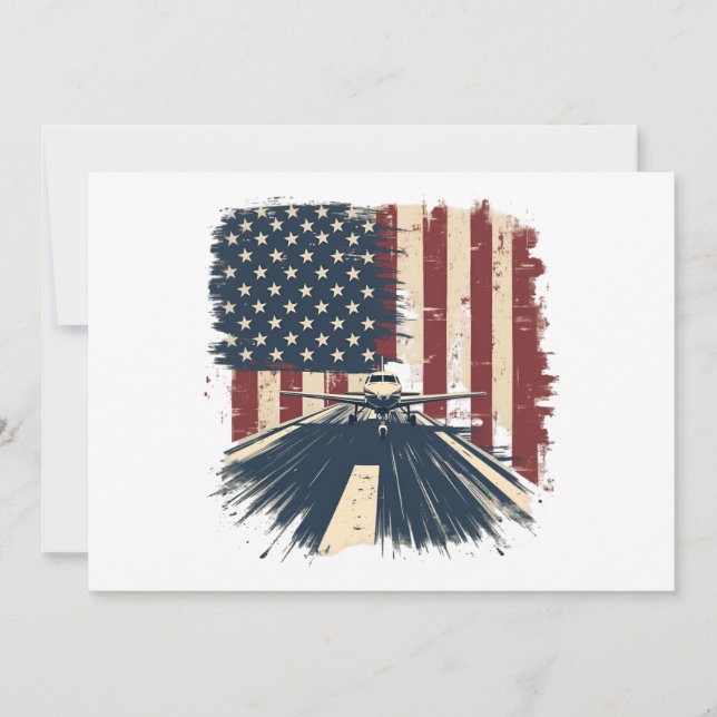 Pilot Airplane American Flag Plane Aviation Invitation (Front)