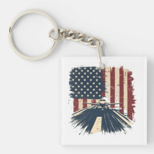 Pilot Airplane American Flag Plane Aviation Keychain