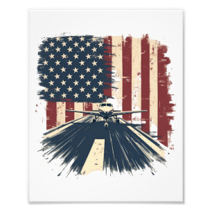 Pilot Airplane American Flag Plane Aviation Photo Print
