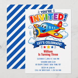 Pilot Airplane Boy   3rd Birthday Plane Party  Invitation