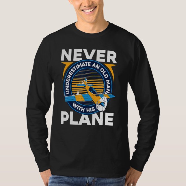 Pilot Airplane Flying Flight Old Man T-Shirt (Front)