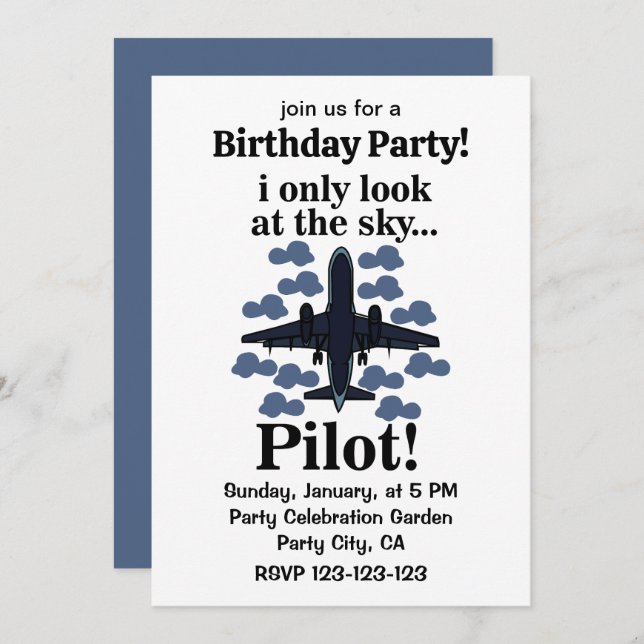 Pilot Airplane I Only Look At The Sky Pilot  Invitation (Front/Back)