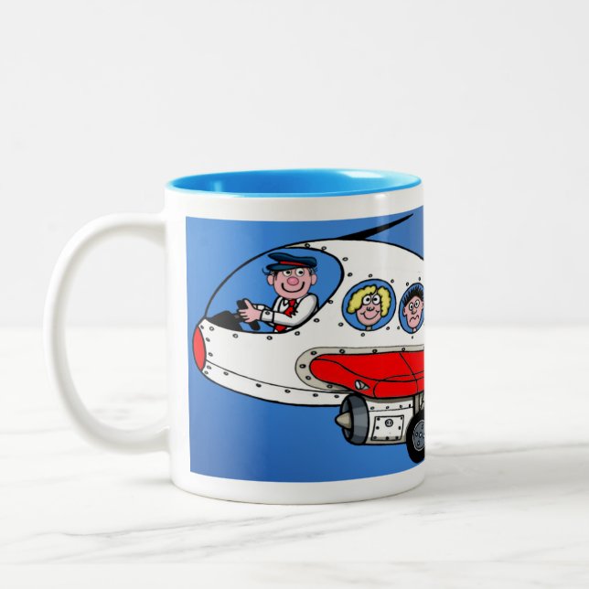 PIlot and aeroplane cartoon Two-Tone Coffee Mug (Left)