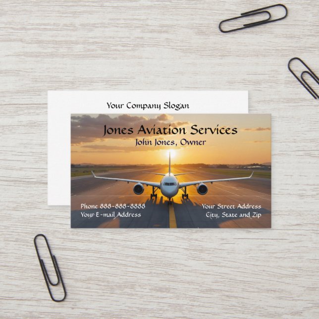 Pilot Aviation Service Jet Plane Business Card (Front/Back In Situ)