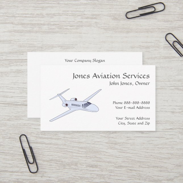 Pilot Aviation Service Jet Plane Business Card (Front/Back In Situ)
