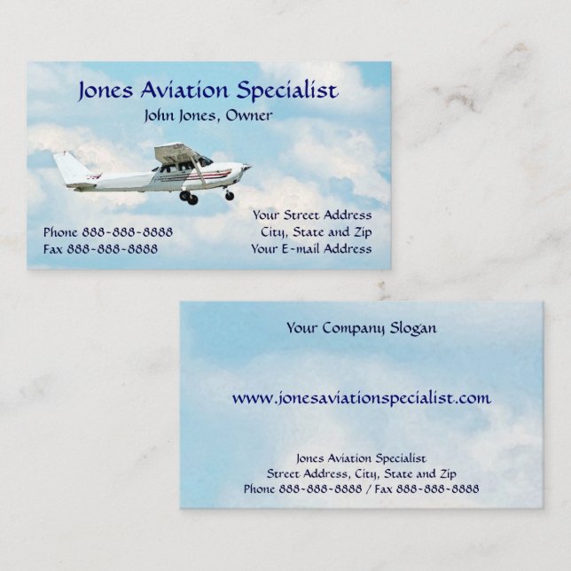 Pilot Aviation Single Engine Plane Business Card (Front/Back)