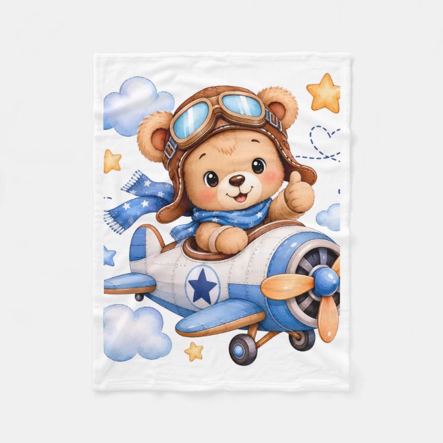 Pilot Bear Airplane Blanket (Front)