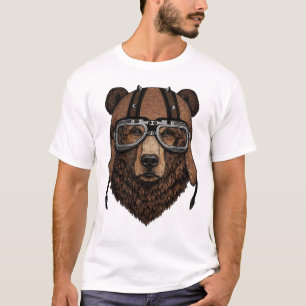 Pilot Bear Head – Vintage Aviator Style T-Shirt