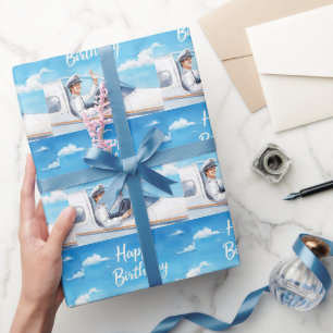 Pilot Birthday flying on Sky  Wrapping Paper