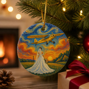 Pilot Bride Just Married First Christmas Ornament