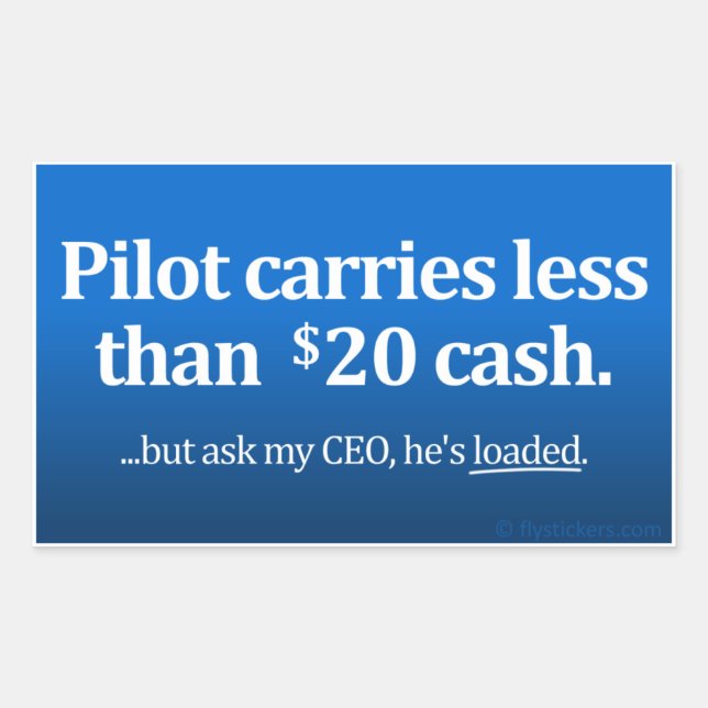 Pilot carries less than $20 cash sticker (Front)