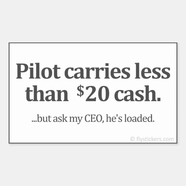 Pilot carries less than $20 cash sticker (Front)