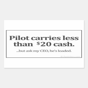 Pilot carries less than $20 cash sticker
