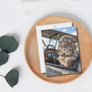 Pilot Cat Airplane Fly High Humour Funny Birthday Postcard