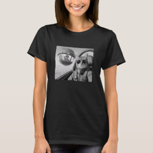 Pilot Cat Selfie with UFO and Alien Fighter Jet Ca T-Shirt