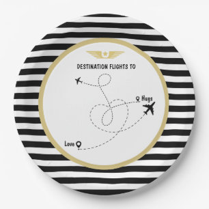 Pilot destination aviation airplane & wings paper plate