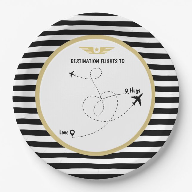 Pilot destination aviation airplane & wings  paper plate (Front)