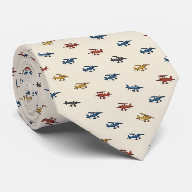 Pilot Faux Silk | Micro Airplane Designer Style Tie (Rolled)