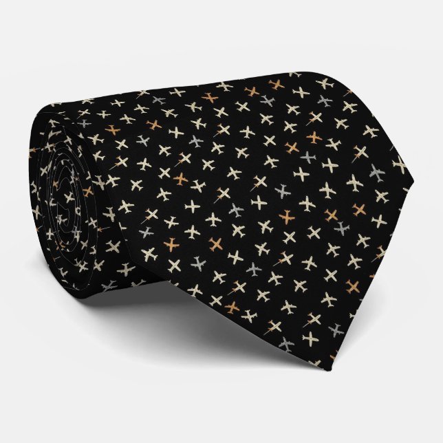 Pilot Faux Silk | Micro Airplane Designer Style Tie (Rolled)