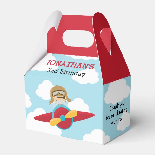 Pilot Favour Boxes Airplane Red & Blue (Front Side)