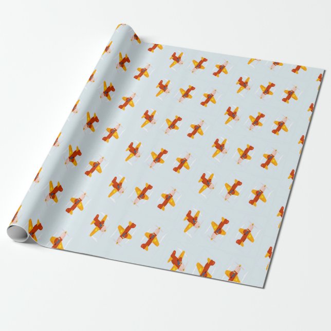 Pilot flying plane in the sky wrapping paper (Unrolled)