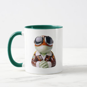 Pilot Frog Aviator Cute Character Green Accent Mug