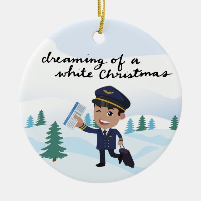 Pilot in Uniform with Christmas themed  Ceramic Ornament (Front)