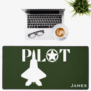 Pilot Jet Fighter Airplane Military Green Custom Desk Mat