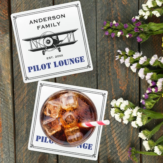 Pilot Lounge Airplane Family Aviation Personalized Glass Coaster (Creator Uploaded)