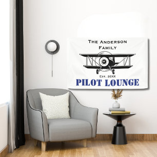 Pilot Lounge Cool Airplane Aviation Personalized Banner