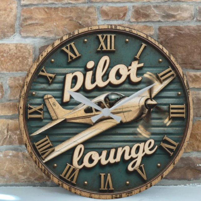 Pilot Lounge Vintage Propeller Airplane Large Clock (Creator Uploaded)