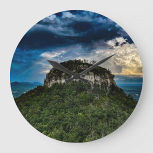 Pilot Mountain NC State Park after storm rainbow Large Clock