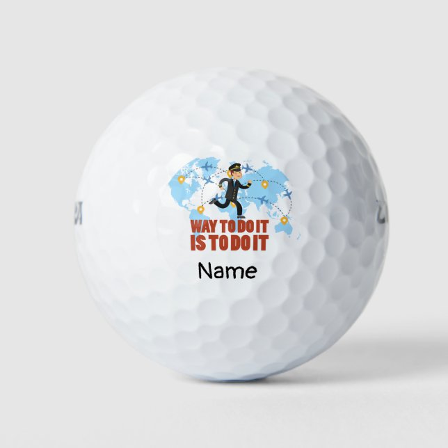 Pilot on world map gifts for  Birthday  Retirement Golf Balls (Front)