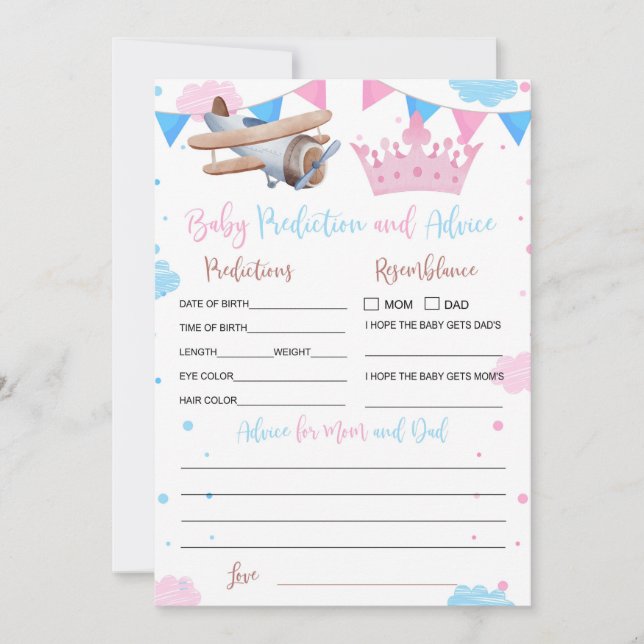 Pilot or princess  Baby Prediction and Advice Card (Front)