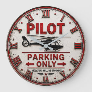 Pilot Parking Only Helicopter Aviation Hangar Large Clock