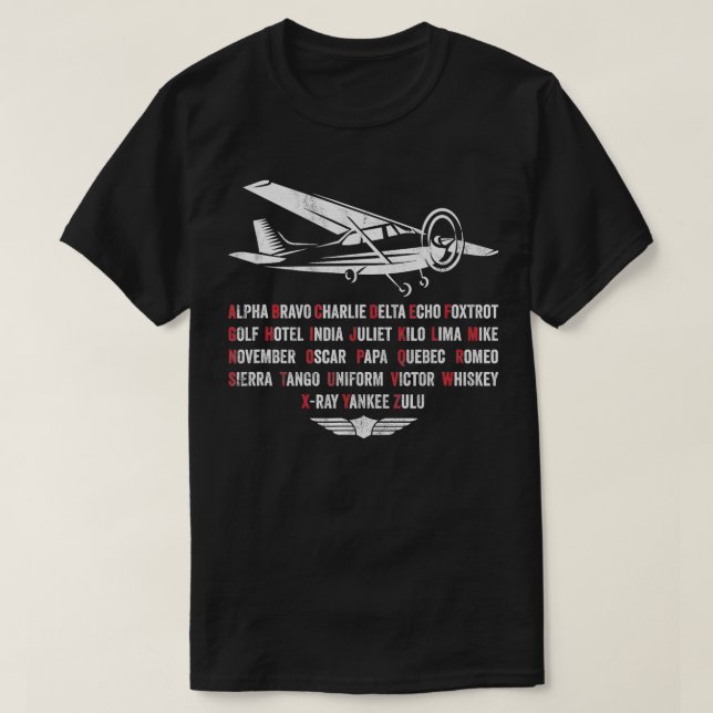 Pilot Phonetic Alphabet C172 Airplane  T-Shirt (Design Front)