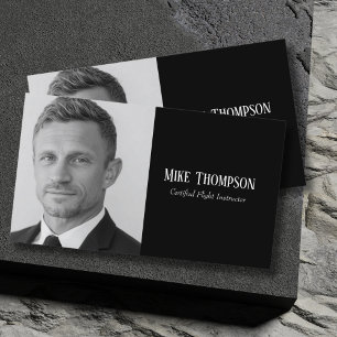 Pilot Photo Professional QR Code Black Aviation  Business Card