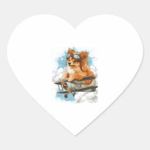 Pilot Pomeranian � Flying Ace Dog Heart Sticker