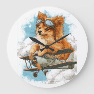 Pilot Pomeranian � Flying Ace Dog Large Clock