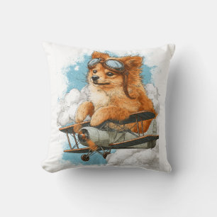 Pilot Pomeranian � Flying Ace Dog Throw Pillow