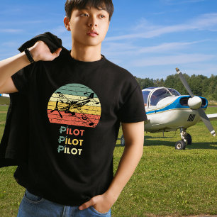 Pilot Retro Vintage Sunset and Airplane Aviation T-Shirt