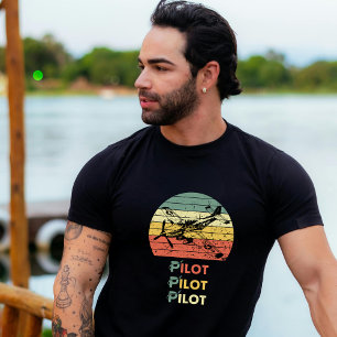 Pilot Retro Vintage Sunset and Airplane Aviation T-Shirt